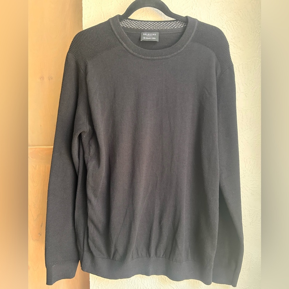 Selected Homme organic cotton Black Crewneck sweater Size XL